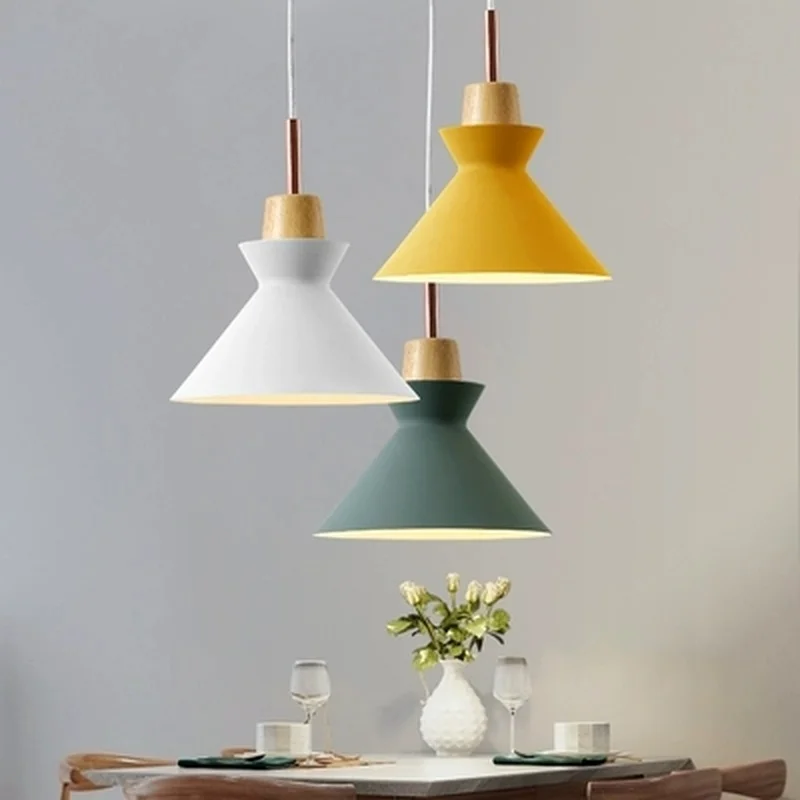Fashion creative Modern wood colorful Pendant Lights Minimalist design lamp restaurant bar coffee Dining Room | Лампы и освещение
