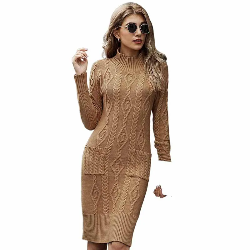 

2021 Autumn New Sweater Dress Women's Warm Solid Color Loose Pullover Mid-length Women's Sweater