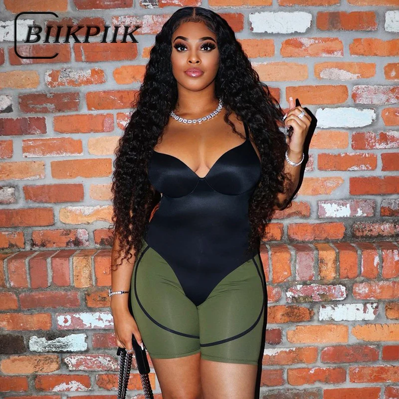 

Шорты BIIKPIIK на бретелях, комбинезоны, женские облегающие комбинезоны с V-образным вырезом, эластичная уличная одежда без рукавов, одежда для ...