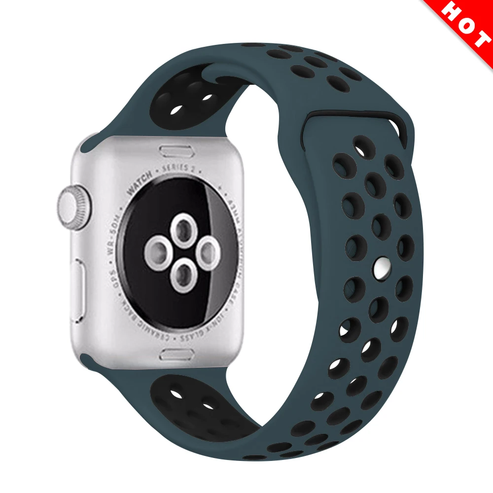 Спортивный силиконовый ремешок для apple watch, 42 мм, 44 мм, 38 мм, 40 мм, браслет для часов iwatch, apple Series 5 - Цвет ремешка: Blue feather black