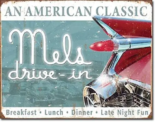 

Mels Diner Drive in Classic Vintage Look 50039;s Diner Retro Wall Decor Metal Tin Sign 16x12in