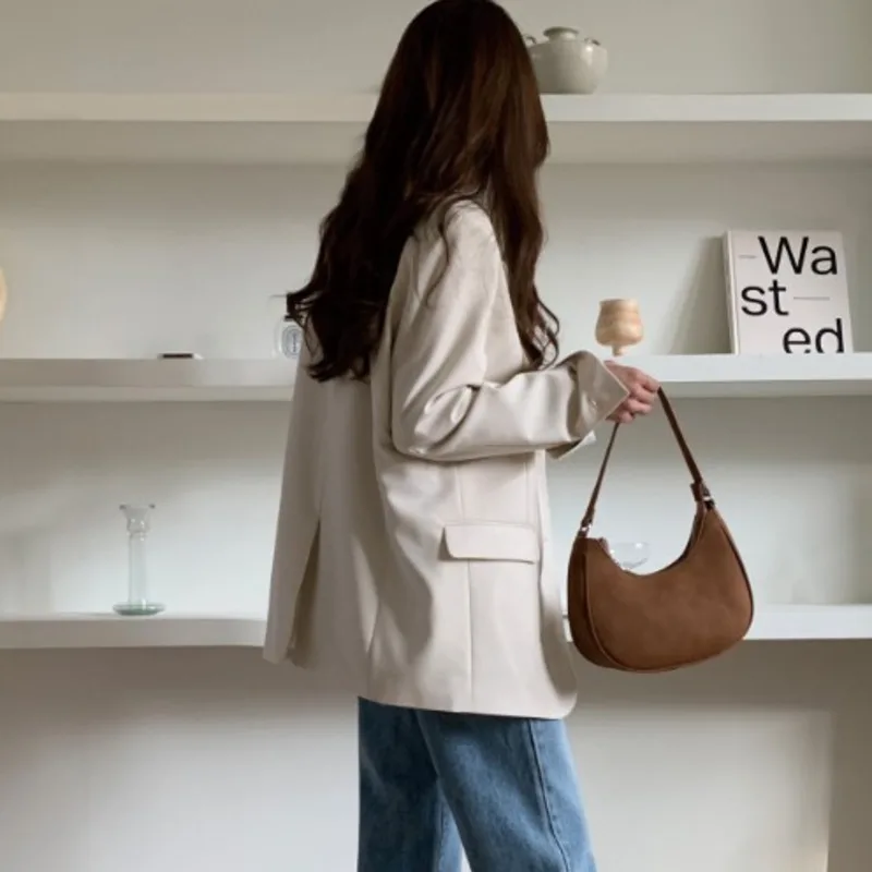 

LANMREM 2021 New Lapel Blazer Long Sleeve Loose Fit Jacket Female Temperament Fashion Tide Coat Spring Autumn 2021 2H821