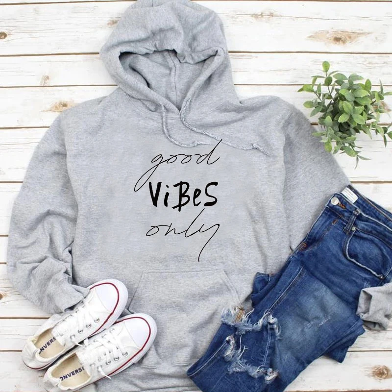 

Good vibes only women fashion cotton casual young hipster hoodies slogan unisex grunge tumblr pullovers hoodies tops M575