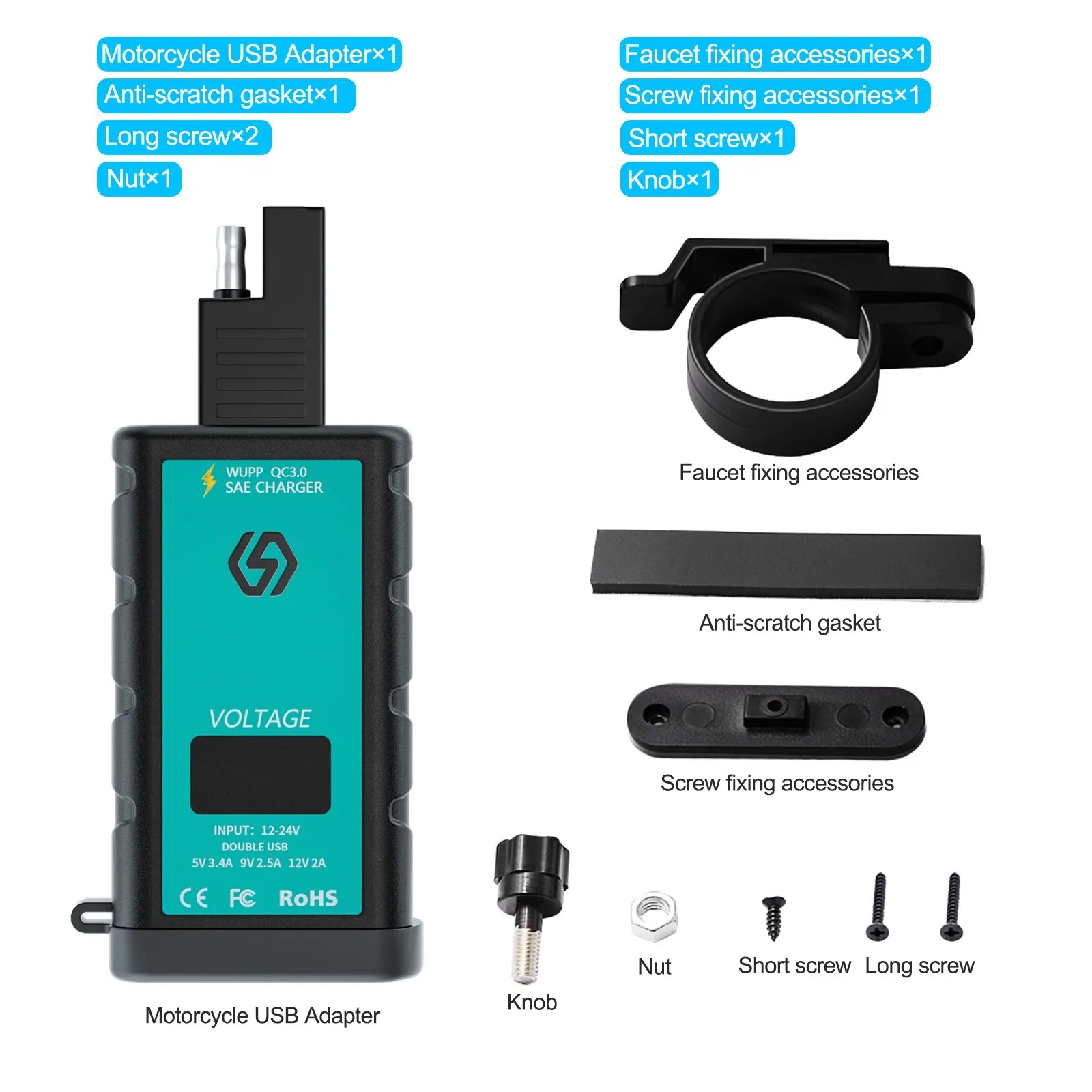 

DC12V-24V Motorcycle USB Charger Motorcycle USB Charger Voltmeter Universial