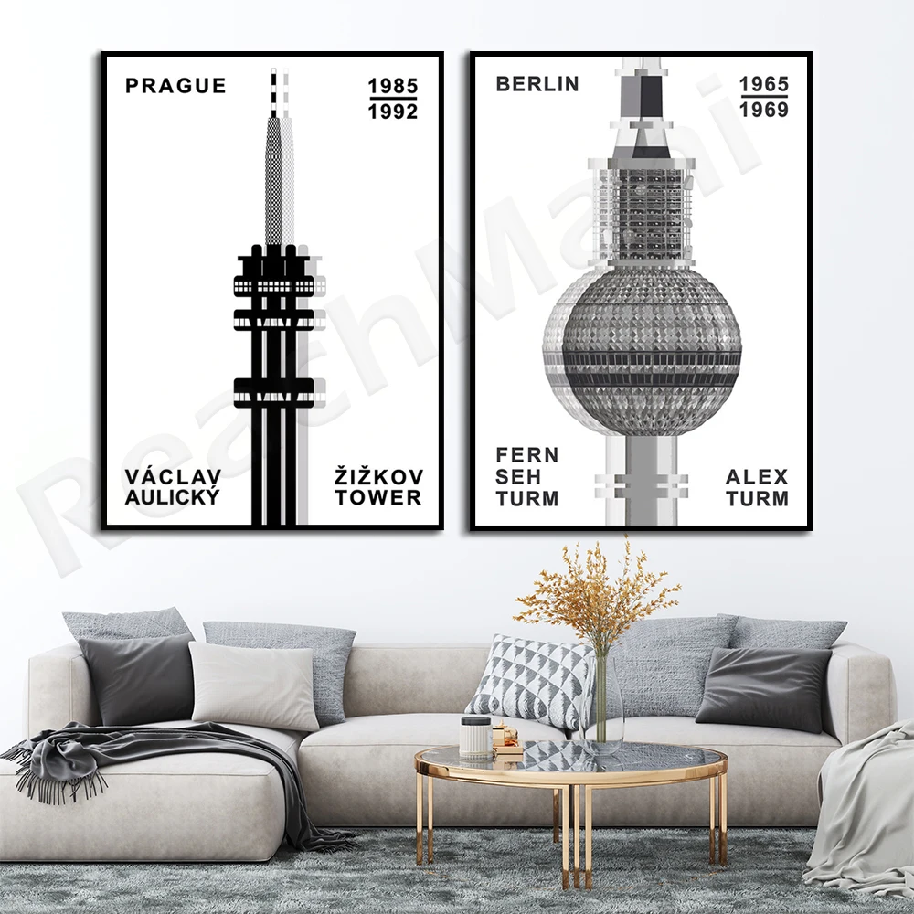 

Berlin poster, Berliner Fernsehturm poster, Prague Zizkov Tower poster, Prague TV Tower poster decoration, Zizkovska vez poster,
