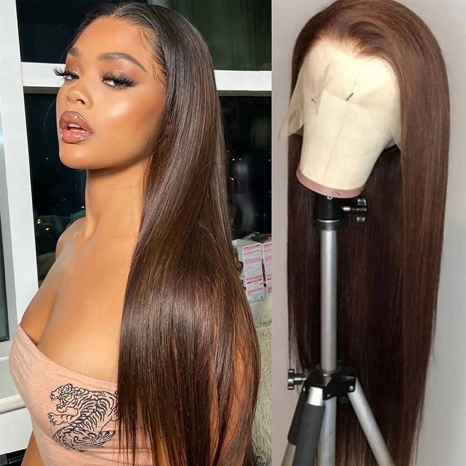 

13x6 5x5 HD Lace Front Closure Human Hair Wigs 4# Chocolate Brown Colored Human Hair Wigs Tuneful Peruvian Straight Frontal Wigs
