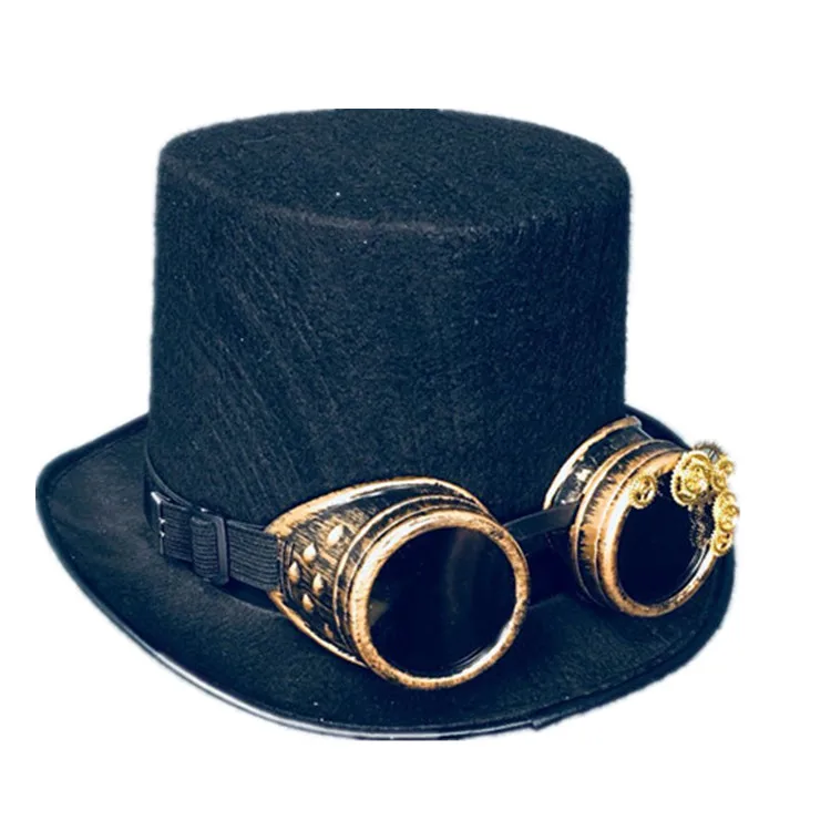 

Black Steampunk Jazz Hat Festival Carnival Retro Gothic Hat Women Men Magician Cap Stage Performance Party Wizard Cosplay Props