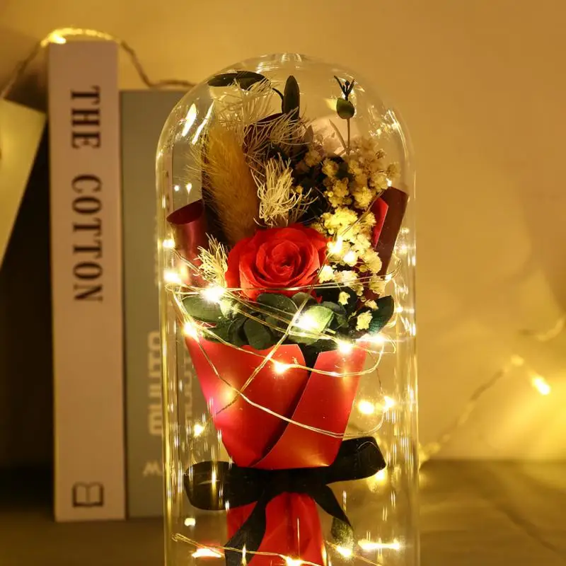 Стеклянная крышка для букета розы светодиодный Ной лампой Цветочные Бутылки