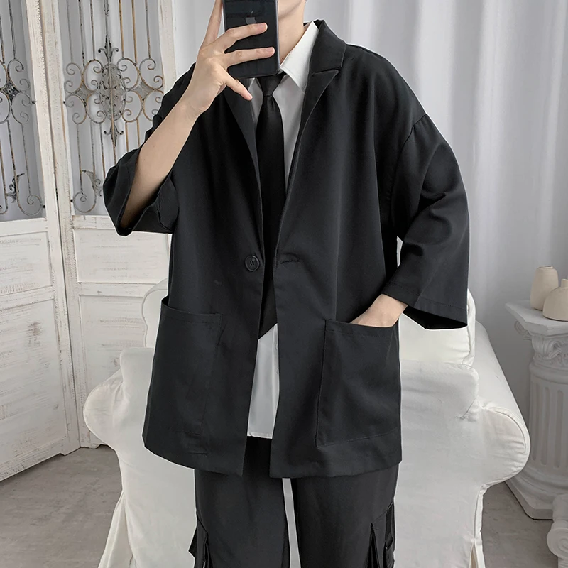 

Summer Thin Blazer Men's Fashion Business Casual Short-sleeved Suit Jacket Men Korean Loose Dress Jacket Mens Social S-2XL