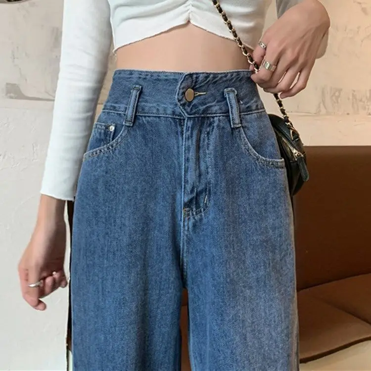 

Ins spring high waisted jeans women's loose Korean New Pants student wide leg pants versatile straight pants