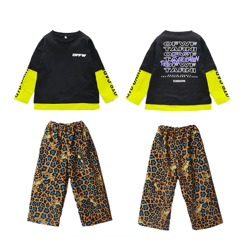 

Boys Jazz Sweatshirt Tops Leopard Jogger Pants Clothing Suits Kids Children's Ballroom Hip Hop Dance wear Outfits Stage Costumes