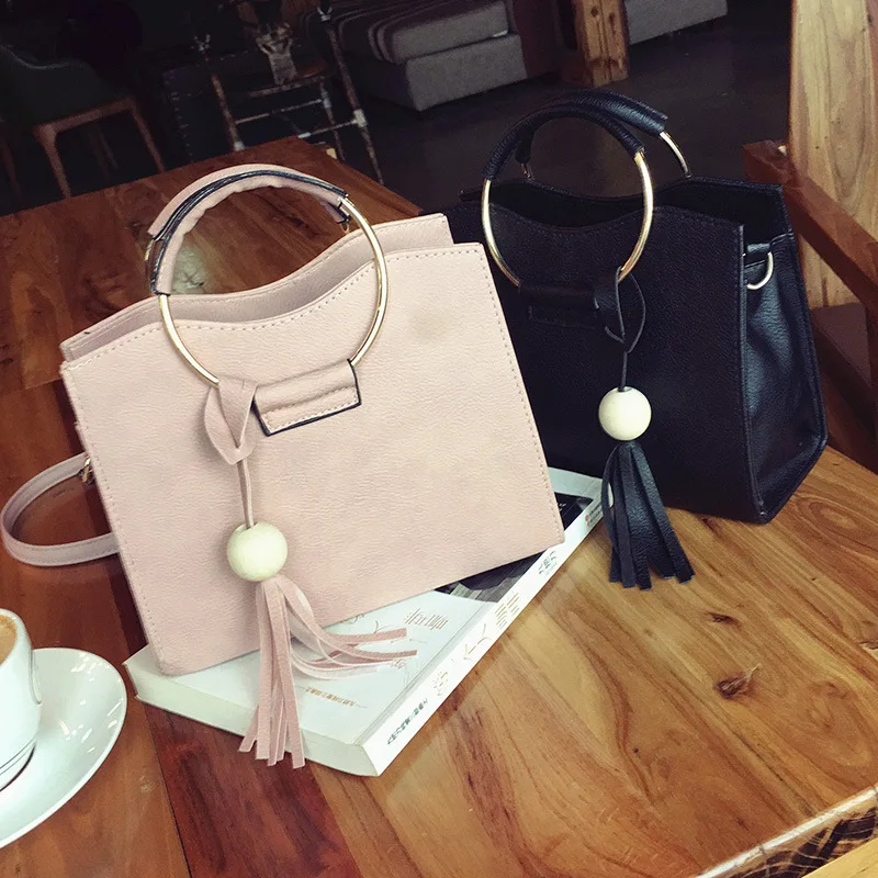 

2021 new female bag Korean shoulder bag diagonal bag ring women handbag retro tassel bag purses and handbags