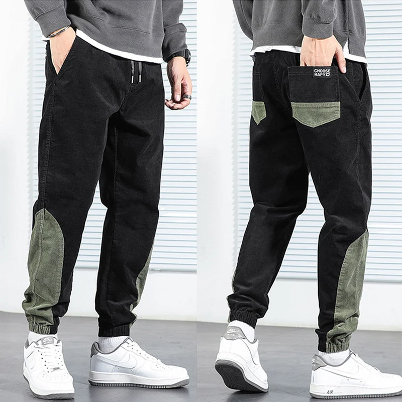 

Autumn Newly Fashion Men Jeans Spliced Designer Casual Corduroy Cargo Pants Overalls Streetwear Hip Hop Jogger Wide Leg Trousers