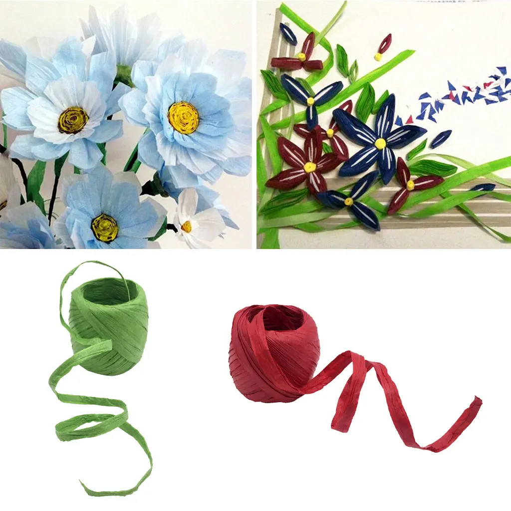

2 Rolls Raffia Paper Ribbon Gift Package String Scrapbooking Green Red 40m