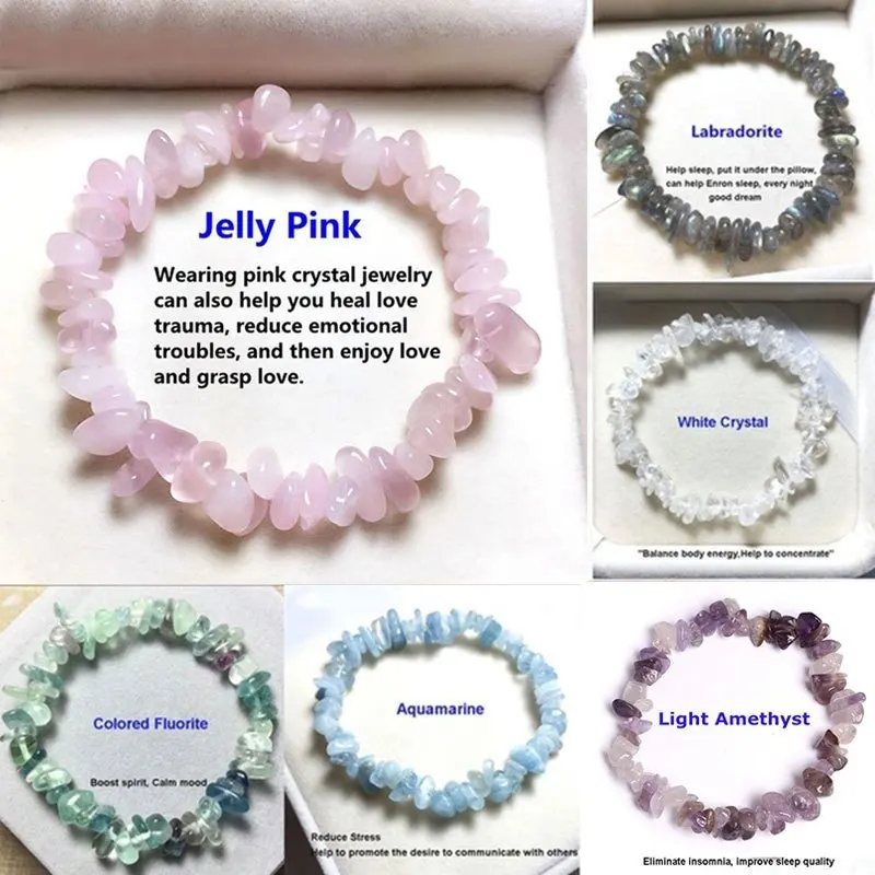 Lucky Reiki Stone Chip Beads Bracelet Natural Crystal Pink Bracelets for Women Men Jewelry Christmas Gift | Украшения и