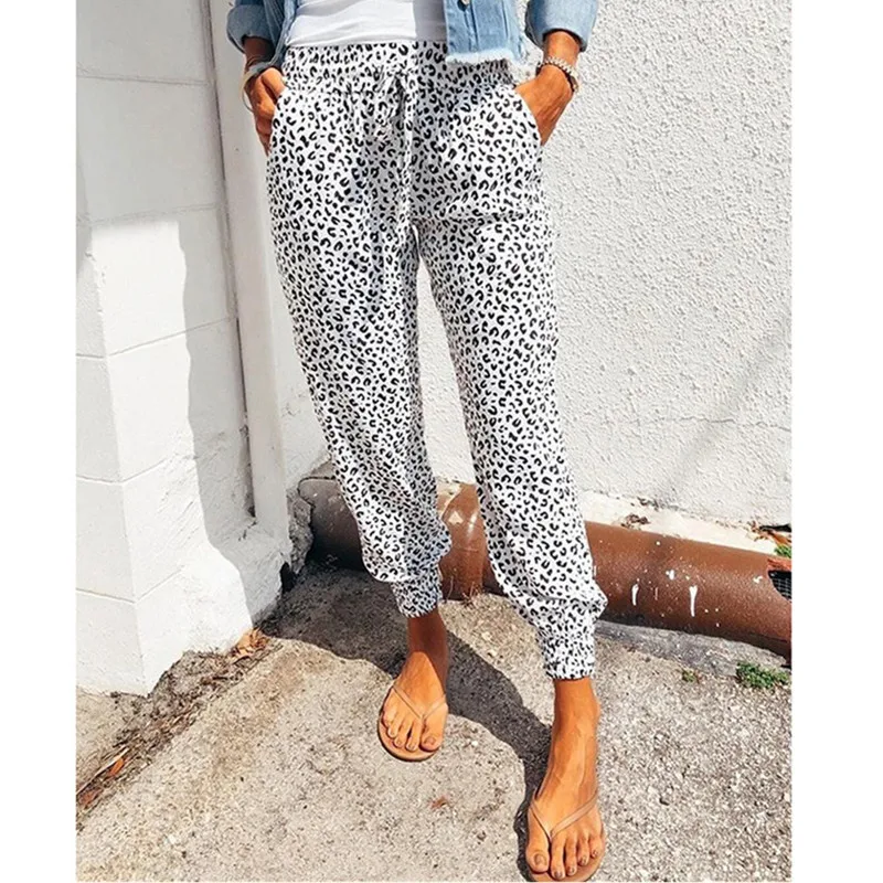 

OLOMLB Summer 2021 New Belt Elastic Waist Loepard Slim Women's Long Pants Pockets Casual Pencil Pants Femme Basic S-2XL 3 Color