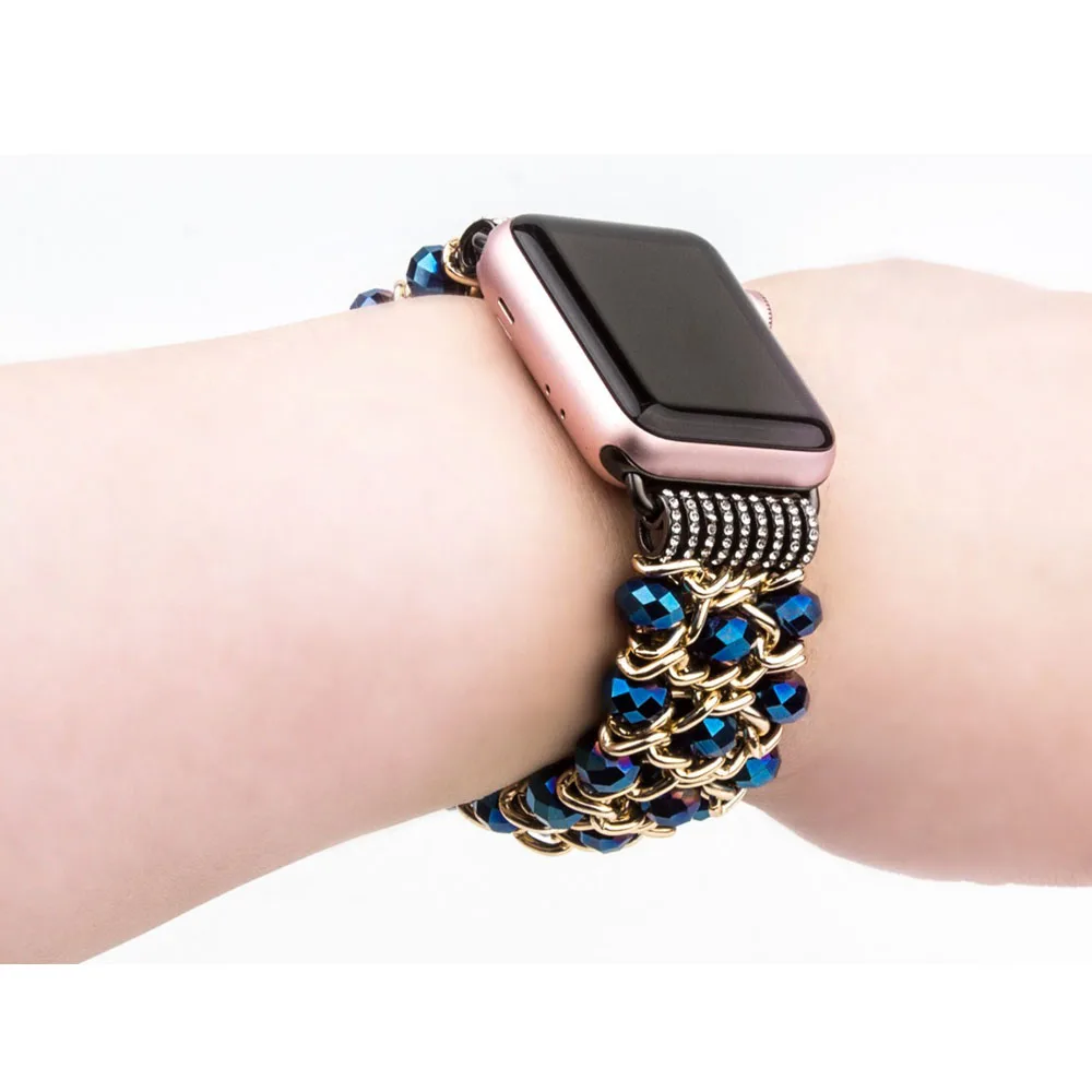 

Bling Beads Chain Stretch Bracelet for Apple Watch Band 38mm 42mm Strap for iWatch Series 1/2/3 Metal Jewelry Wristband