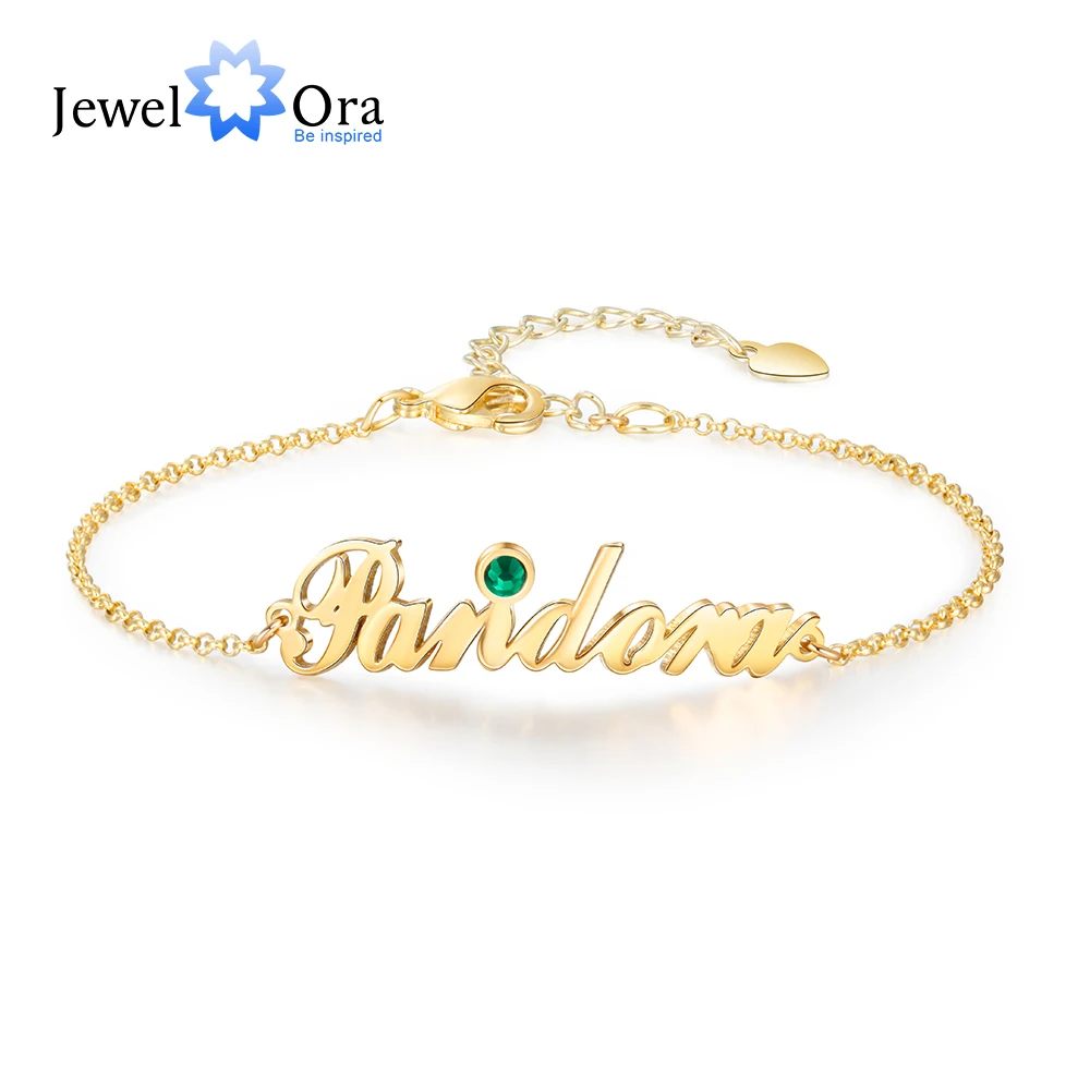 JewelOra Personalized Women Name Bracelets Anklets with Birthstone Custom Made Ankles Bracelets for Women Gift for Girlfriend