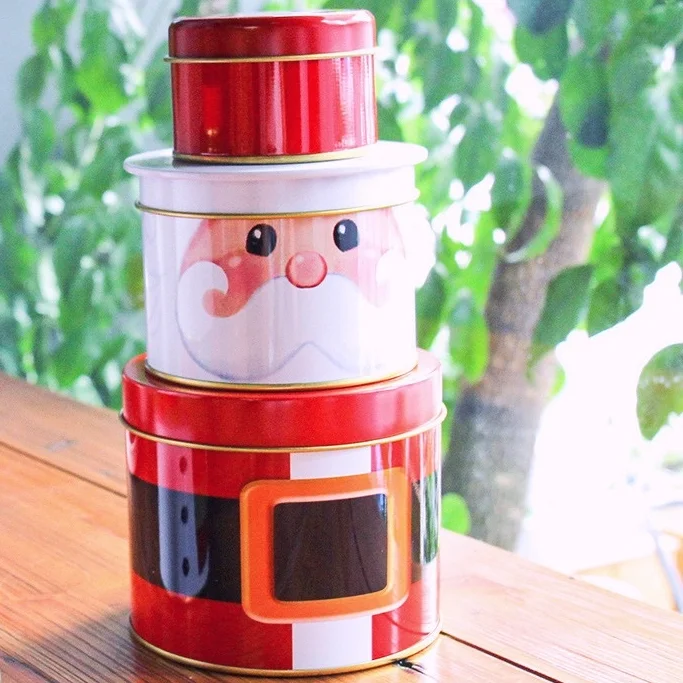Caja de almacenamiento de Pap&aacute; Noel tridimensional, de hierro forjado de tres capas, 21cm, regalos para ni&ntilde;os, caja de dulces de Navidad-0