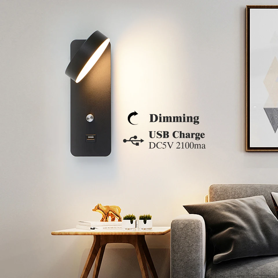 

Room Decor Wall Lamps Living Room Decoration 9W Dimming Night Lights with USB Charge Modern Nordic Bedroom Decor Led Sconces