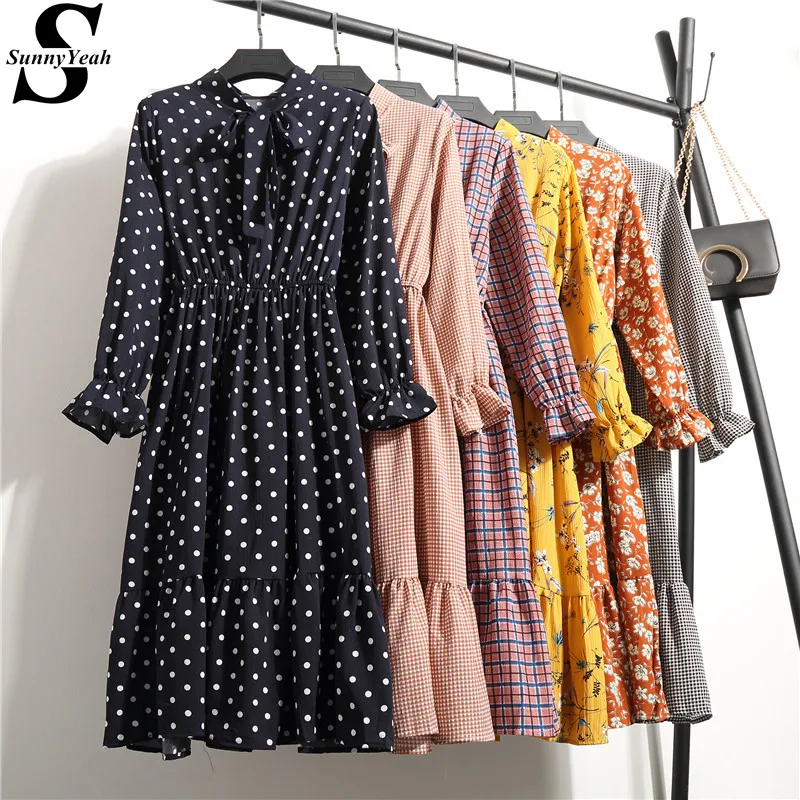 Женское шифоновое платье с оборками элегантное винтажное миди длинным рукавом и