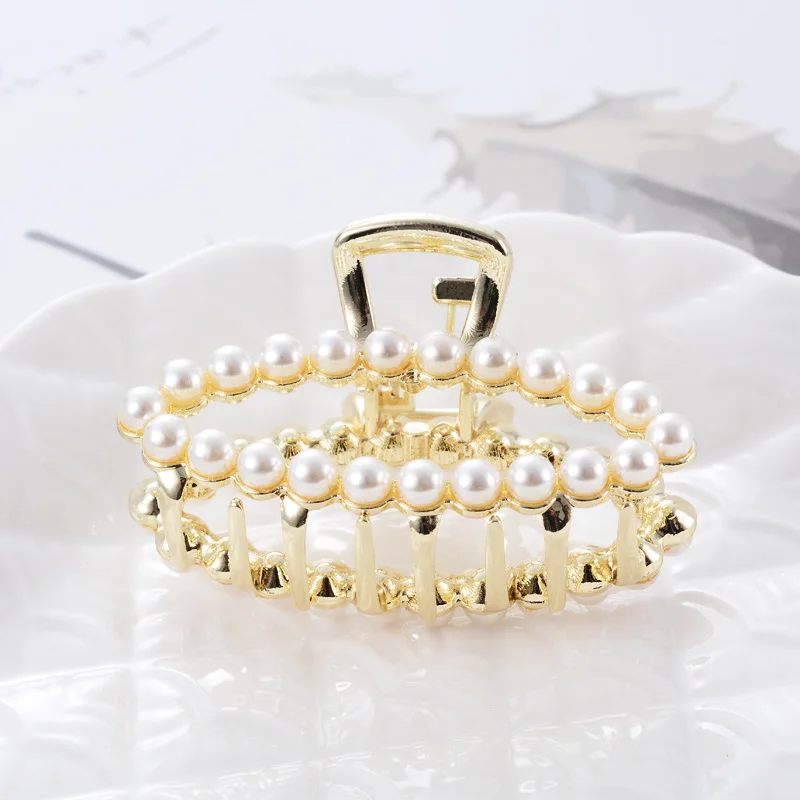 10 1Pc Geometric Pearl Hair Clip Crab Claw For Women Girls Hollw Full Rhinestone Metal Hair Claws Heart Fashion Hair Accessorie - Цвет: 10