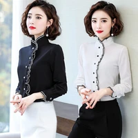 spring autumn 2020 women fungus chiffon long sleeved shirt female pleated bottoming tops blouses plus size 4xl