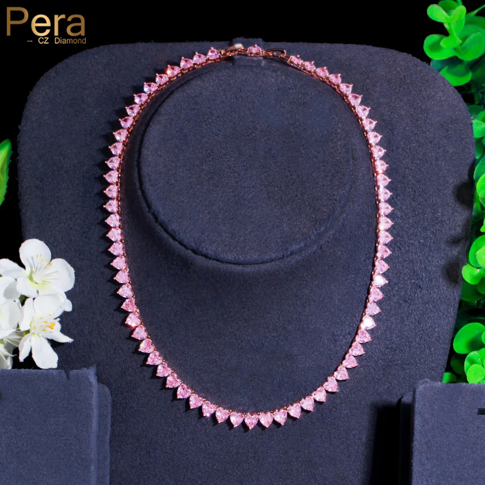 

Pera Sweet Love Heart Shape Pink Cubic Zirconia Gold Plated Round Choker Necklace for Lover's Birthday Party Jewelry Gift P029