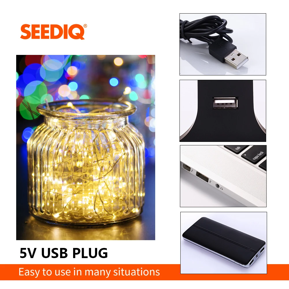 Светодиодный светильник USB 10 м серебряной проволоки s Свадебная вечеринка