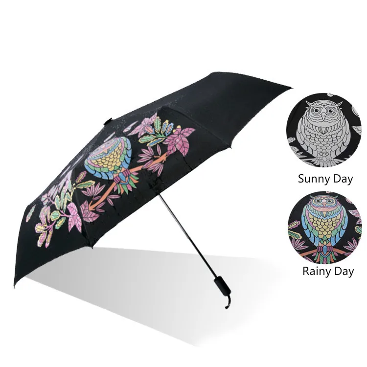 Оригинальный Зонт с рисунком совы маленький УФ технологией для женщин черный