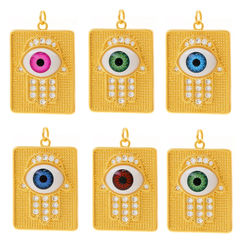 

Oil Drop Color Eye Square Pendant Geometric Palm Palm Love Eye Pattern Pendant