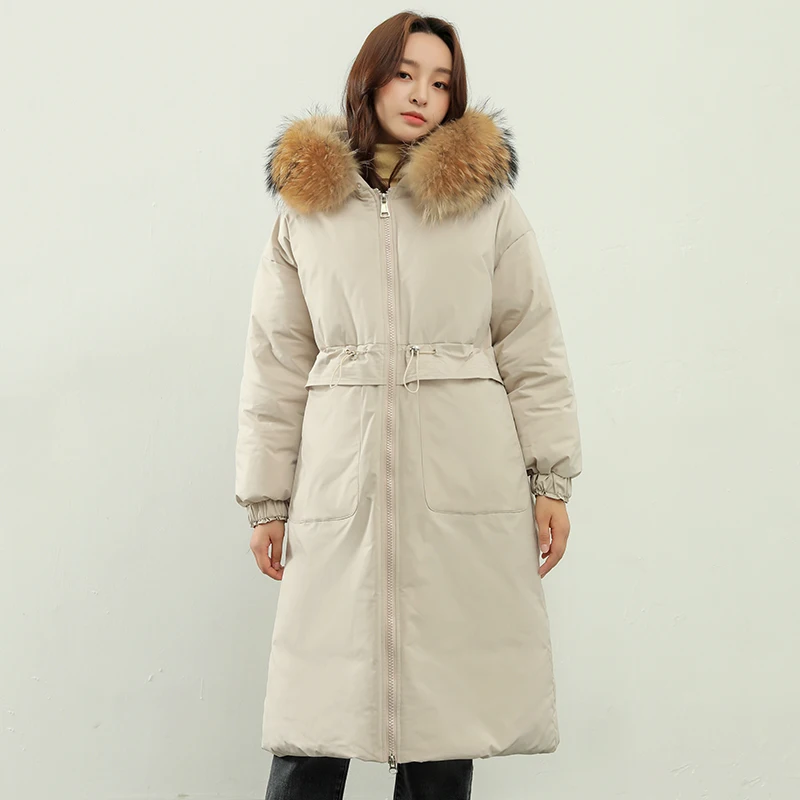 Женская длинная куртка с капюшоном свободная однотонная парка большими