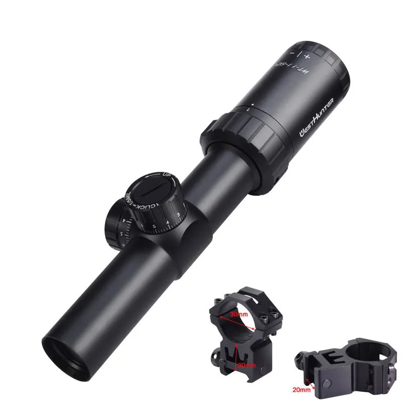 WESTHUNTER 1-5X24 компактный охотничий прицел Mil Dot сетка Riflescope противоударные башенки Блокировка сброса оптических прицелов для воздушного пистолета - Цвет: High 20mm Rings