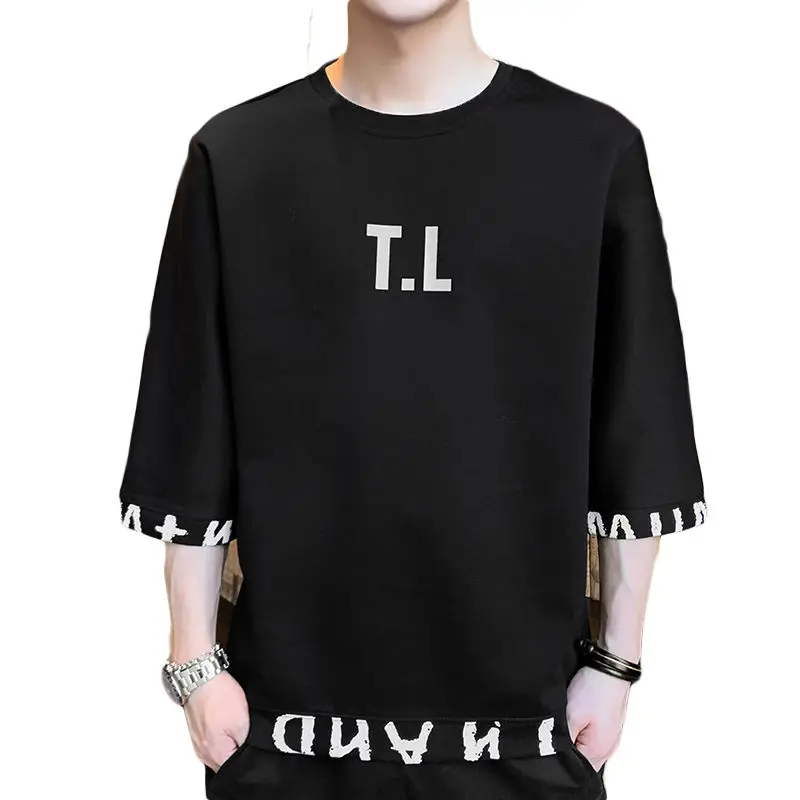 

Short-sleeved new t-shirt tide brand spring round neck men's clothing tops Hot Free shipping bodybuilding white