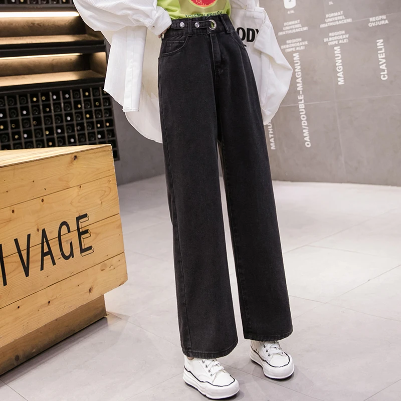 

5XL Women's Jeans 2020 Autumn Women's Loose Jeans Korean Style High Waist Student Straight Pants Wide Leg Pants