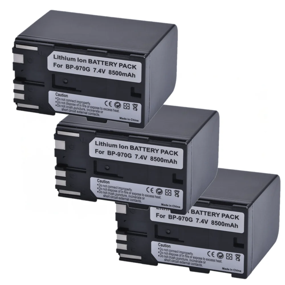 

3-Pack 8500mAh BP-970G BP 970G BP-975 BP-945 Battery for Canon EOS C100 C500 C300 ES50 G10 MV10, Ultura V40 V50Hi V60Hi XF100