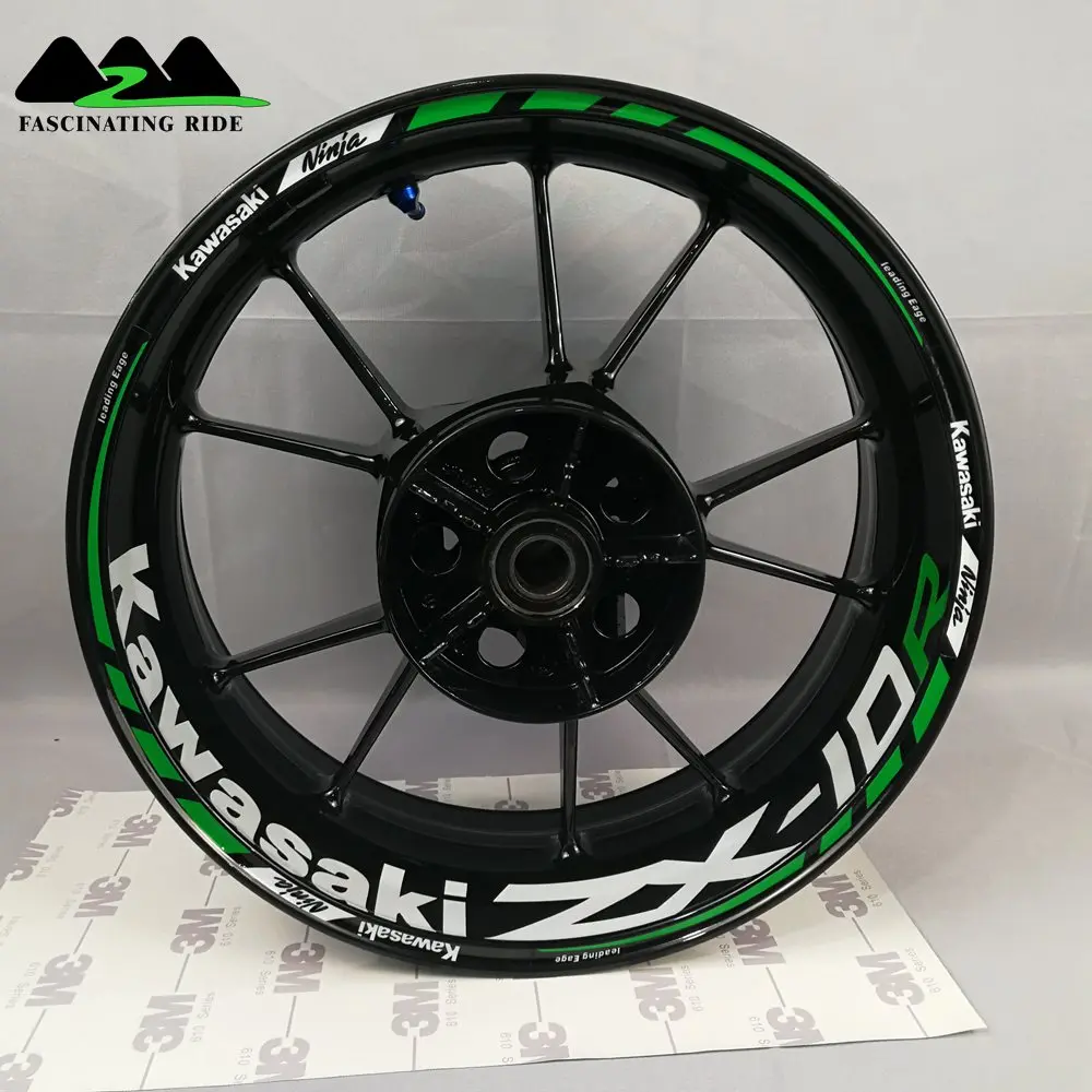 Применимо к Kawasaki ZX-6R ZX-10R ZX-14R колеса мотоцикла Стикеры, Водонепроницаемый Светоотражающие Передняя и задняя обод Стикеры