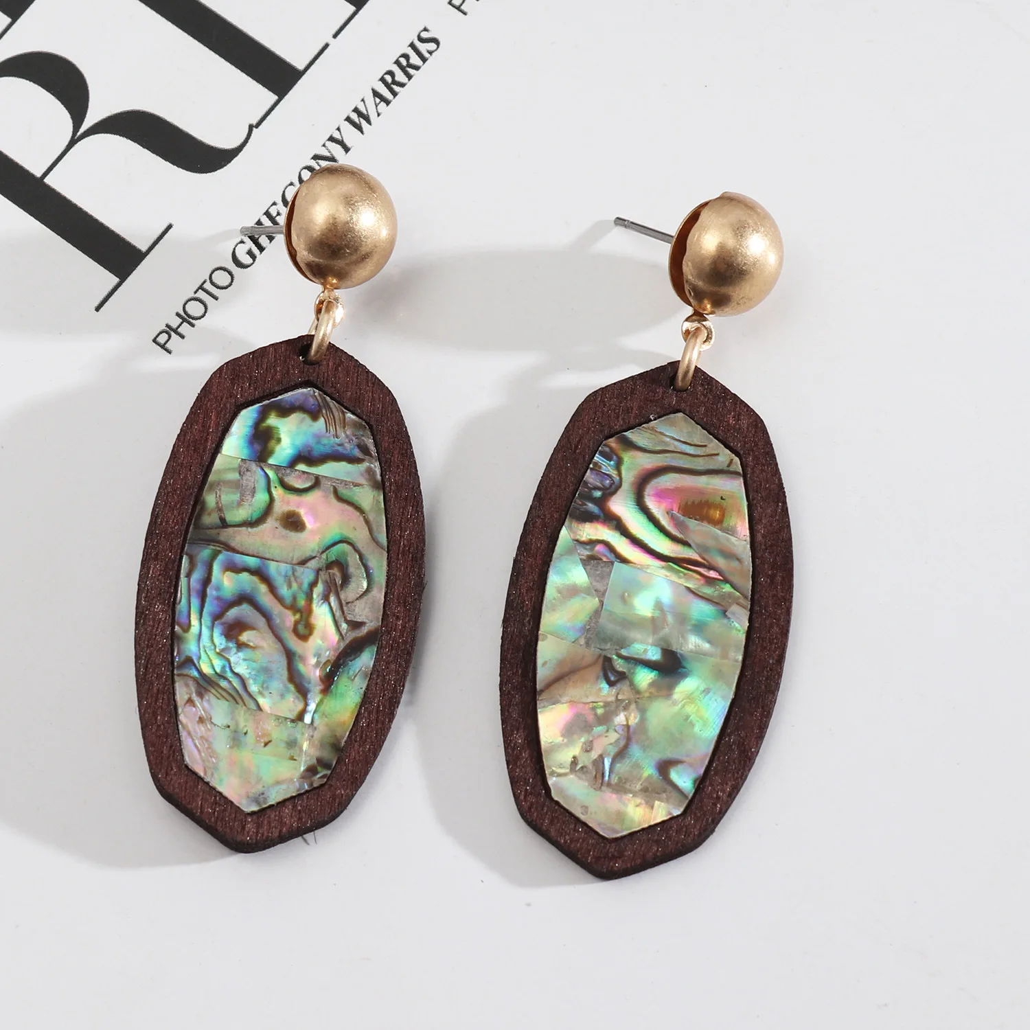oval frame hexagonal leopard print leather fashion earrings abalone shell paper dangle earrig hot brand statement women earrigns free global shipping