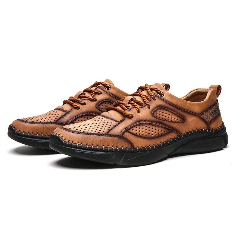 Туфли мужские дышащие кожаные сетчатые лоферы повседневная обувь для вождения