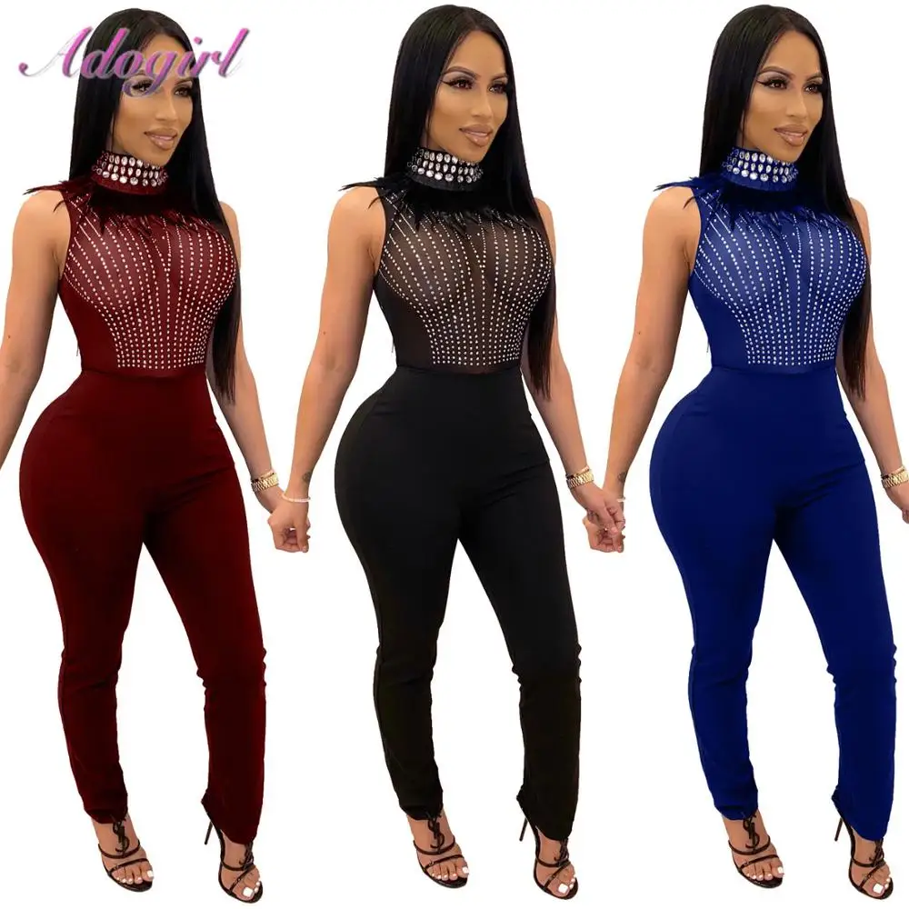 Женский Облегающий комбинезон вечерние комбинезоны без рукавов с прозрачными