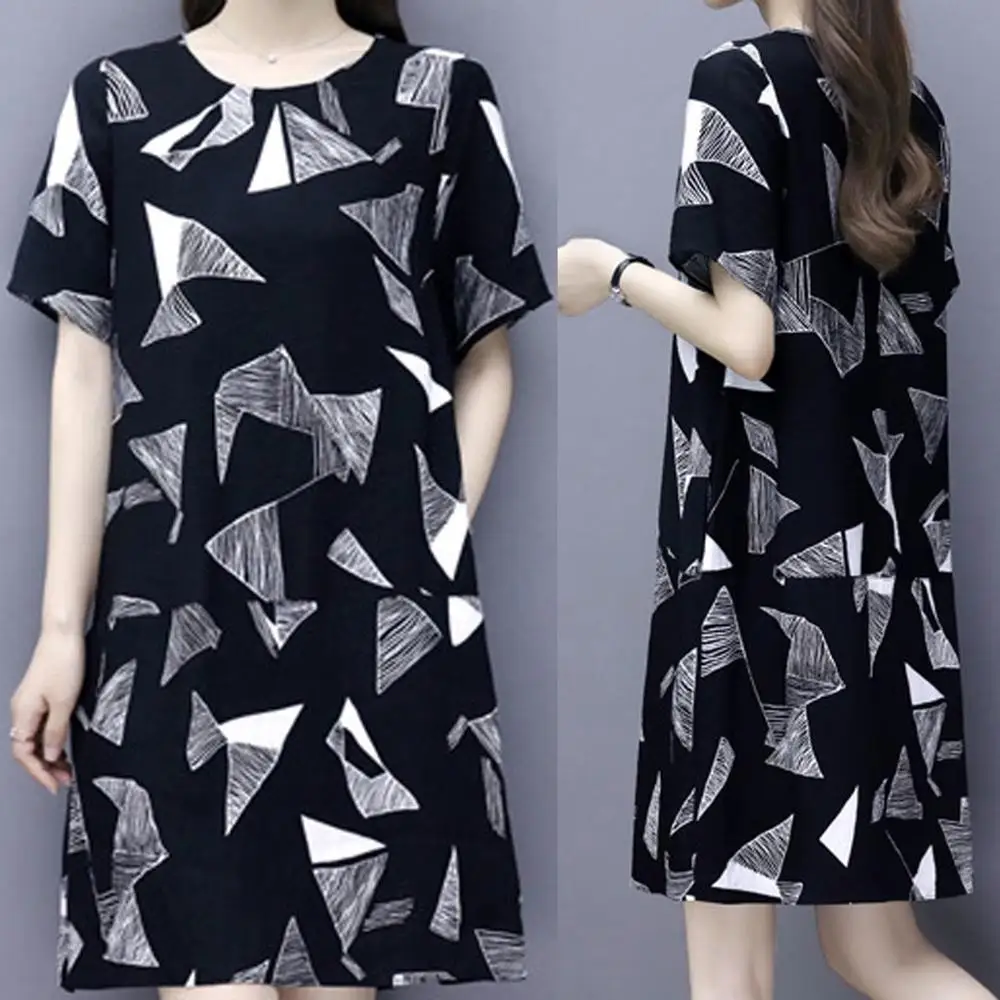 Женское повседневное мини платье с принтом летнее свободное круглым вырезом и