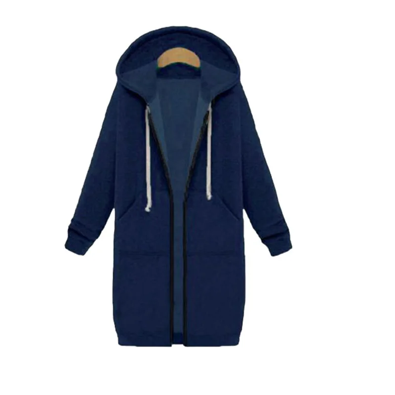 navy blue Толстовка с капюшоном для женщин; Осенняя однотонная Длинная толстовка; женские повседневные куртки; большие размеры 5XL - Цвет: navy blue