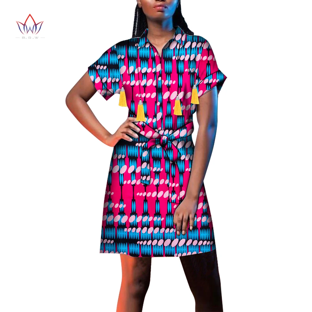 

African Style Women Chic Fashion Button-up Midi Shirt Dress Vintage Short Sleeve Female Office Lady Dresses Vestidos WY6437