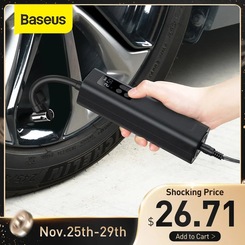  Портативный автомобильный воздушный компрессор Baseus, насос для мотоциклов, велосипедов, лодок, 12 В 