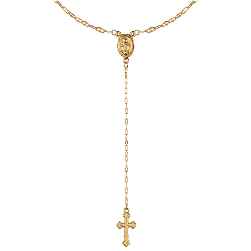 

New Vintage Gold/Rose Gold Christian Cross Bohemia Religious Rosary Pendant Necklace for Women Charm Jewelry Gifts