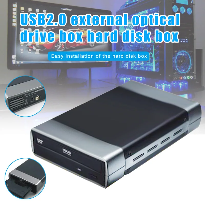 

Durable Alloy External HHD Enclosure DVD Drives Optical Drive Box Accessories For PC Computer 255x164x52MM