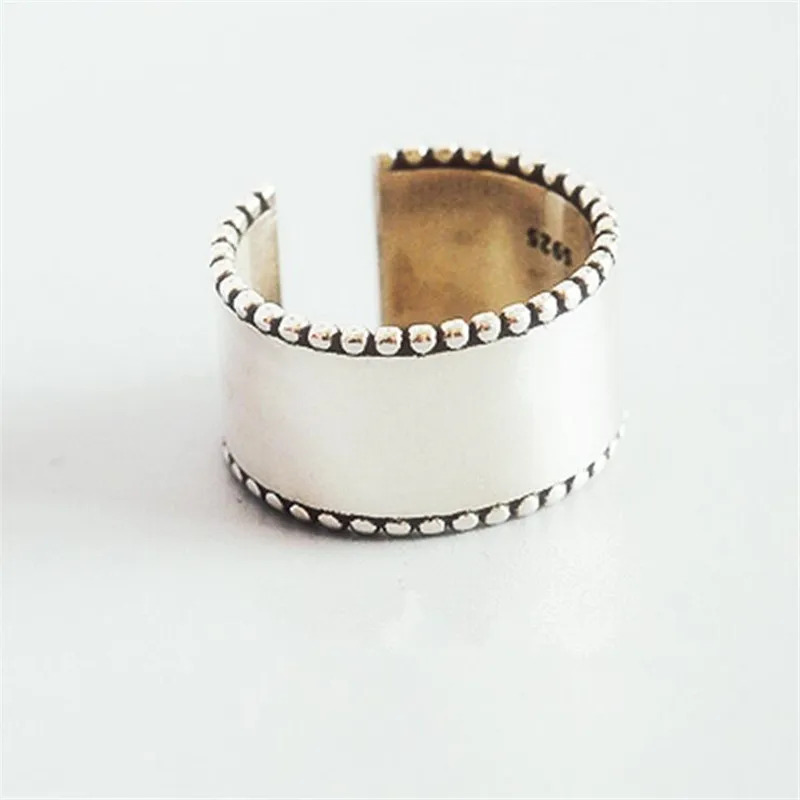 

New Korean Style Worn Wide Glossy 925 Sterling Silver Jewelry Not Allergic Personality Lace Exquisite Opening Rings SR508
