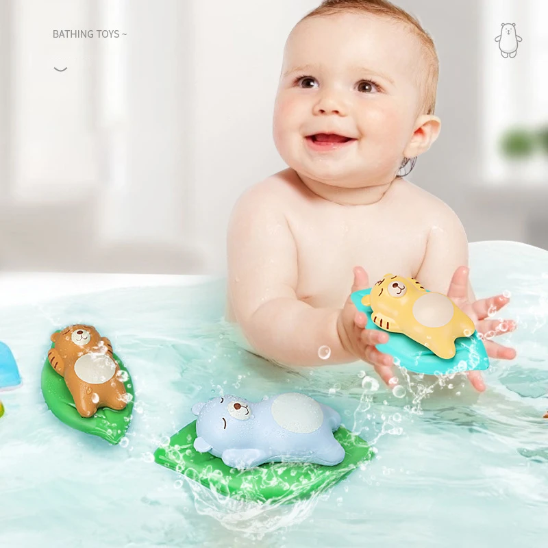 Bath Toys Baby Water Chain Clockwork Cute Cartoon Animal Bear Infant Swim Tiger Lizard Wound-Up Kids Beach Water Bath Toy