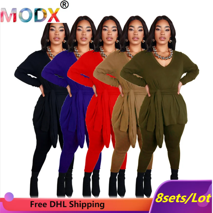 

Women Tracksuit Solid 2 Piece Outfits Matching Set Elastic Jogging Suit Long Bandage Hoodie Leggings Wholesale Fall Clothes 6434