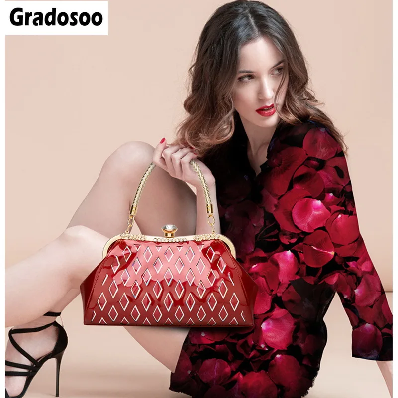 Gradosoo женские сумки из лакированной кожи, сумки на плечо для женщин, дизайн с бриллиантами, Сумка с верхней ручкой, женская брендовая HMB646